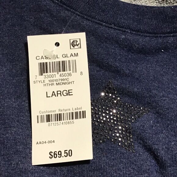 INC International Concepts Women’s Size Large Blue Ruffled Star Sweatshirt NWT - Picture 4 of 15